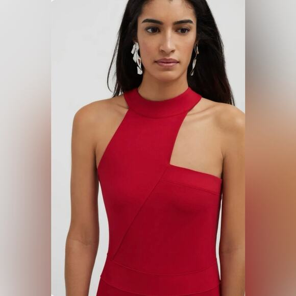 Marcella Women's Sonata Asymmetric Neckline Sheath Midi Dress Red S Glam Formal - Picture 2 of 15